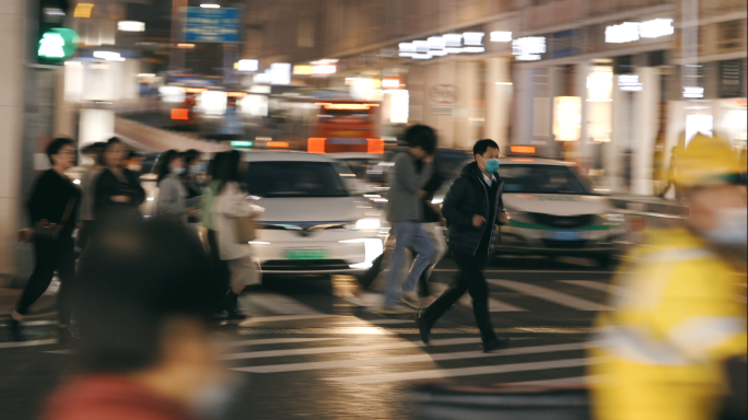 4k 匆匆都市 夜晚 穿梭 人群 快节奏