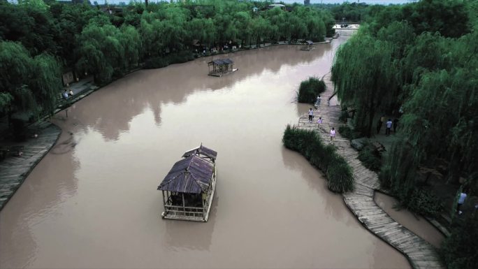 航拍西安周至沙河水街江南风情