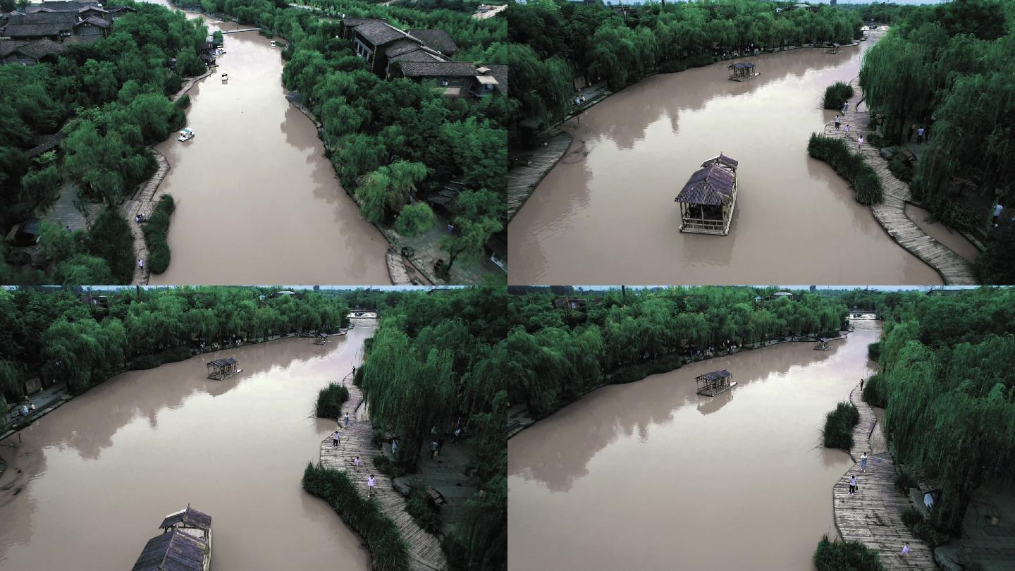 航拍西安周至沙河水街江南风情