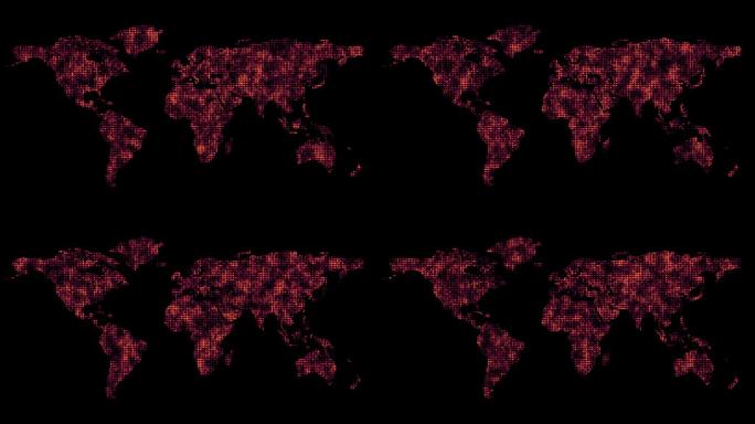 4Kform粒子红色世界地图通道闪烁