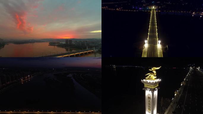牡丹江大桥夜景航拍
