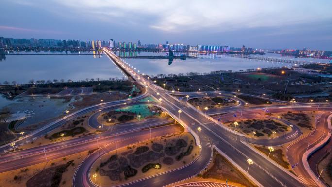 4K正版延时视频临沂市沂河桥夜晚延时风景