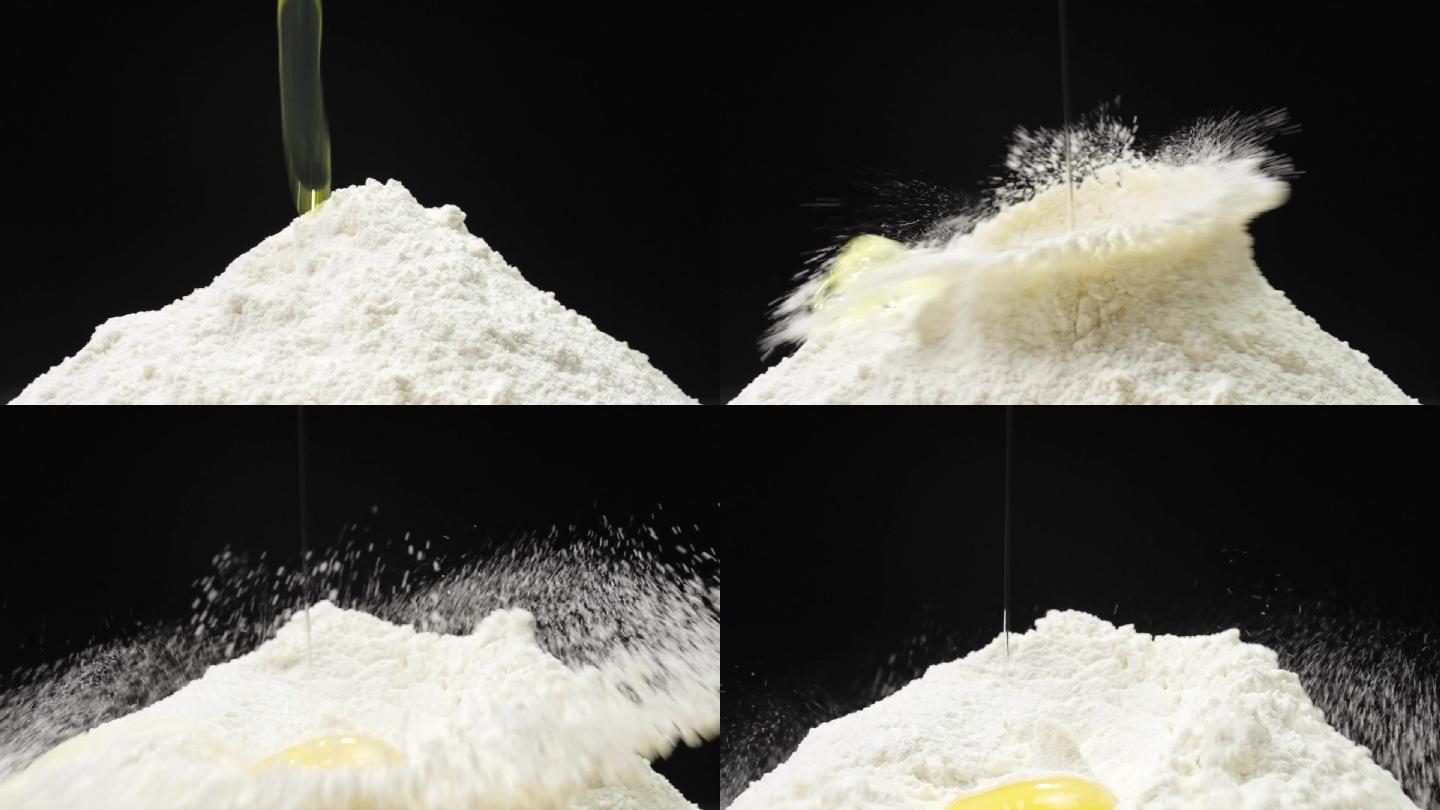 面粉 和面 鸡蛋打入面粉 鸡蛋落入面粉