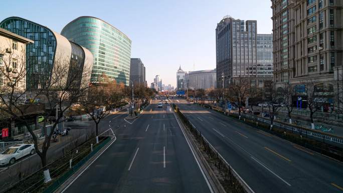 北京冬日街道大范围延时
