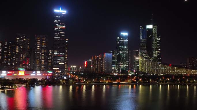 合肥天鹅湖夜景航拍