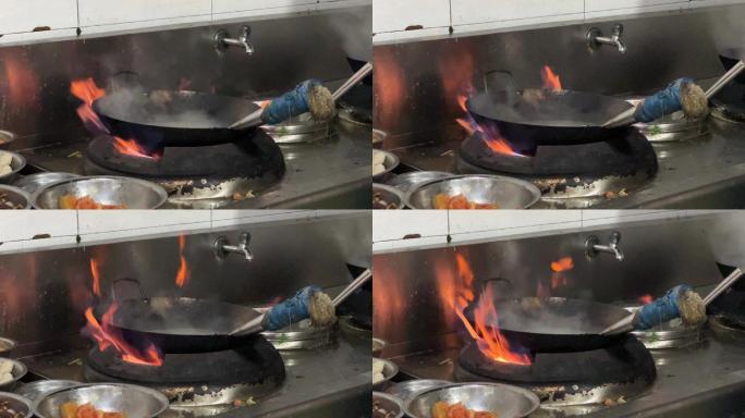 厨房灶台明火火焰烧锅热锅