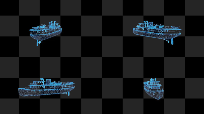 蓝色线框全息科技轮船动画带通道