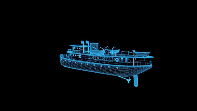 蓝色线框全息科技轮船动画带通道