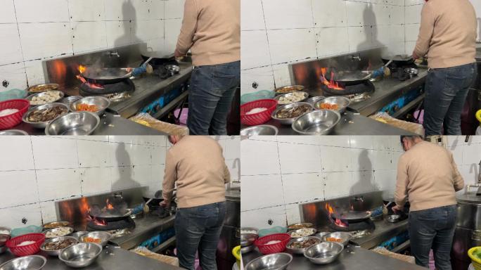 广西米粉店厨房灶台明火现煮粉视频素材