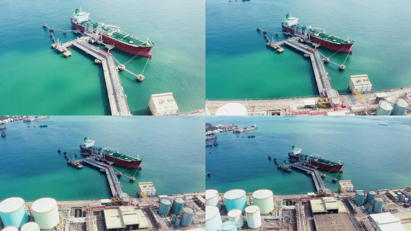 工业港油轮在卸货时的鸟瞰图