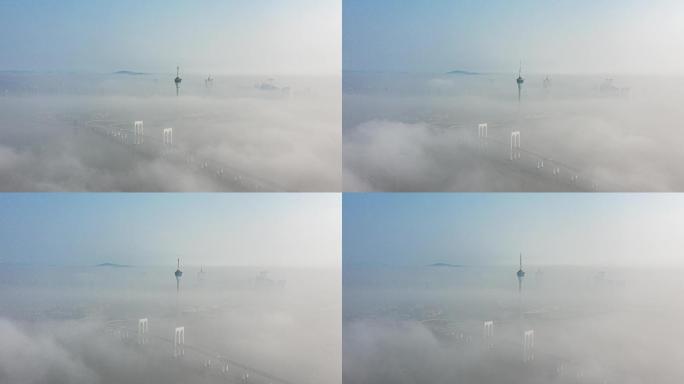 【4k】航拍澳门塔平流雾云海壮观延时