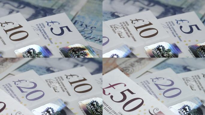 不同的英国纸币全球金融购物工资