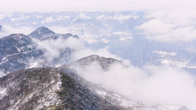 4k航拍恩施雪山雾凇风光