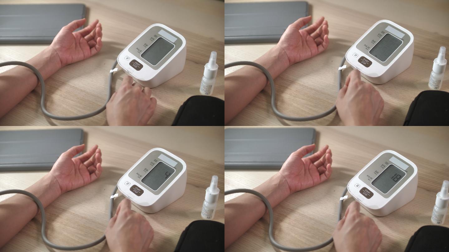 在家测量血压的女性特写镜
