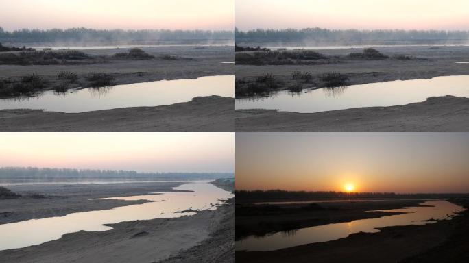 永定河初冬的早晨，河水蒸腾的蒸汽。