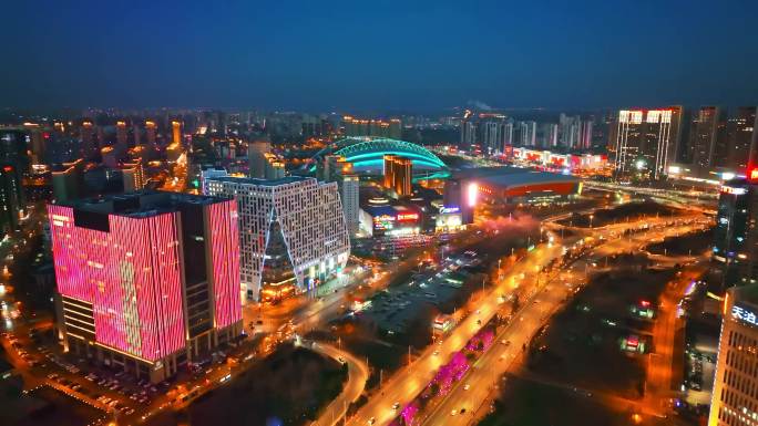 航拍沈阳浑南城市夜景