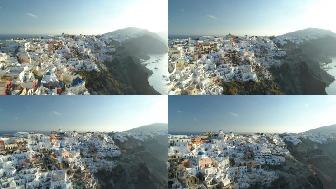 清晨，希腊圣托里尼岛鸟瞰图