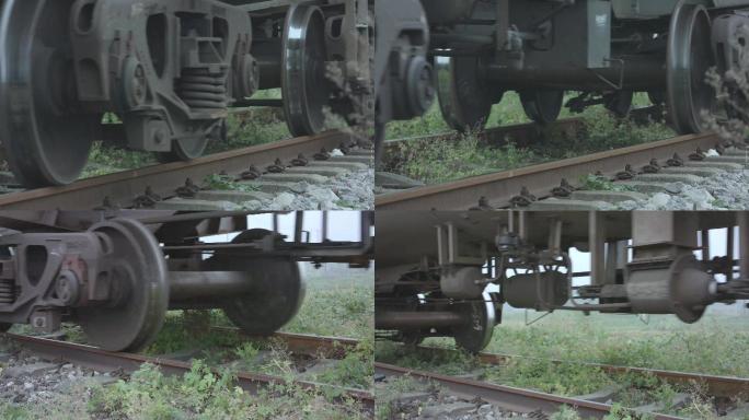 不同速度在铁轨上行驶的火车车轮-多镜头