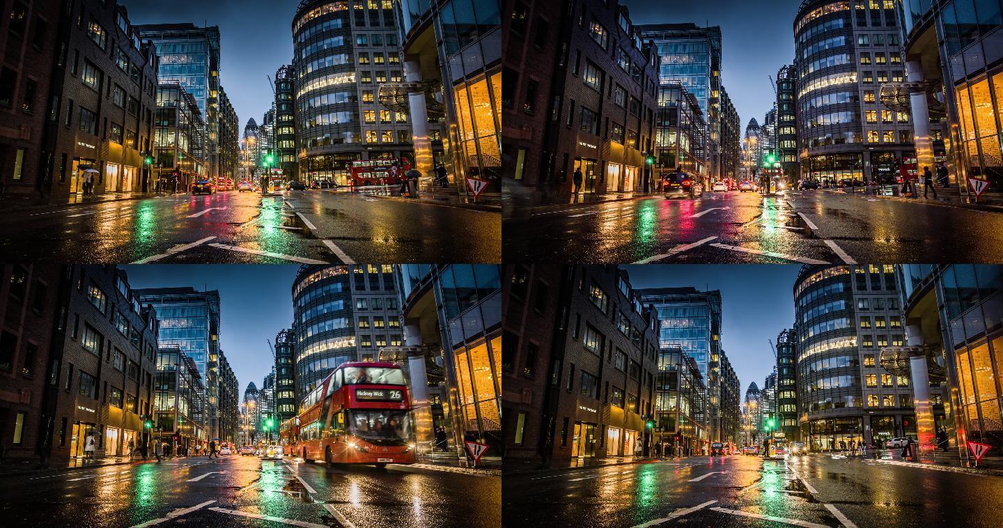 伦敦金融区地标大楼cbd航拍夜景