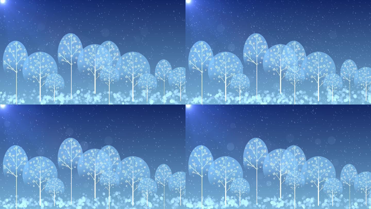 小清新雪花雪树背景循环