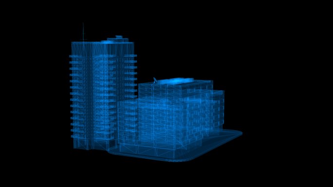 4K三维光影楼房建筑旋转展示通道循环