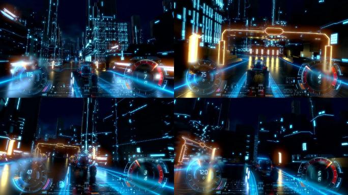 未来的汽车在夜市里行驶
