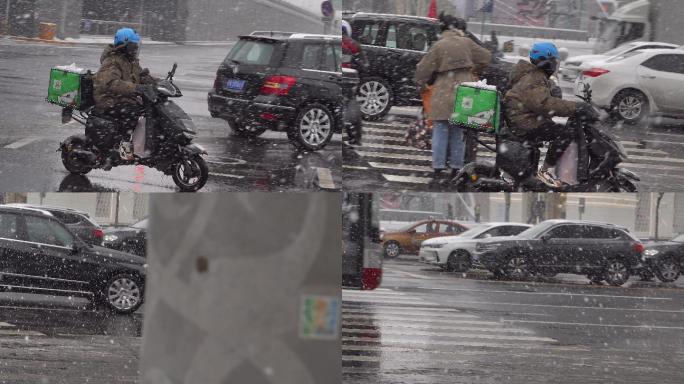 北京下雪外卖小哥骑手