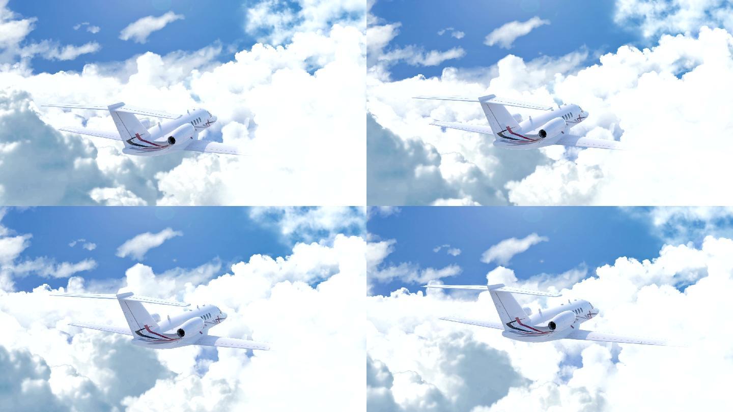 飞机在白云上空飞行的鸟瞰图