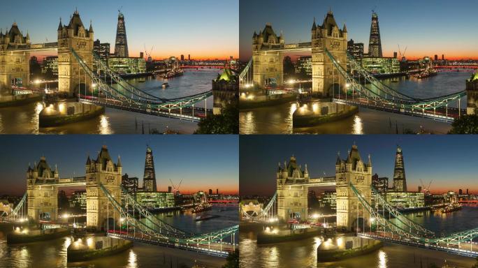 黄昏时分英国伦敦塔桥的时间流逝。