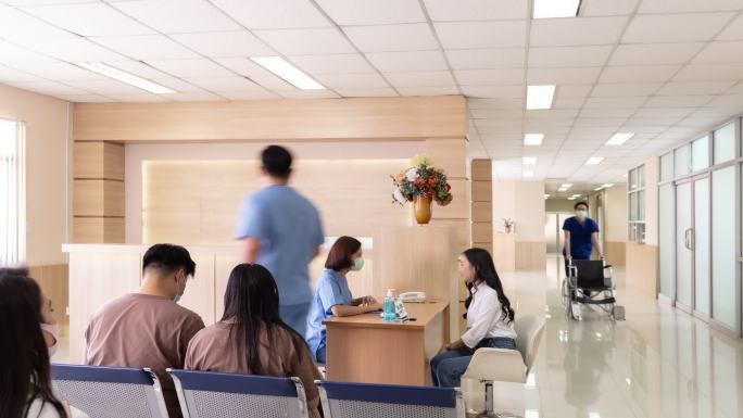 医院走廊延时医疗诊所轮椅医疗工作者