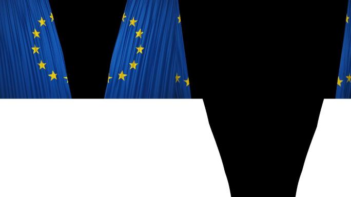 欧盟国旗窗帘布拉开帷幕舞台蓝色