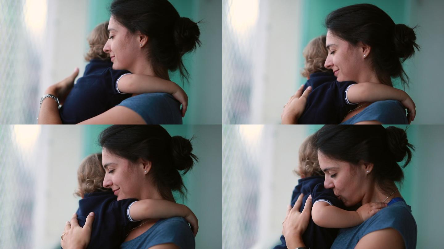 婴儿拥抱着母亲呵护成长