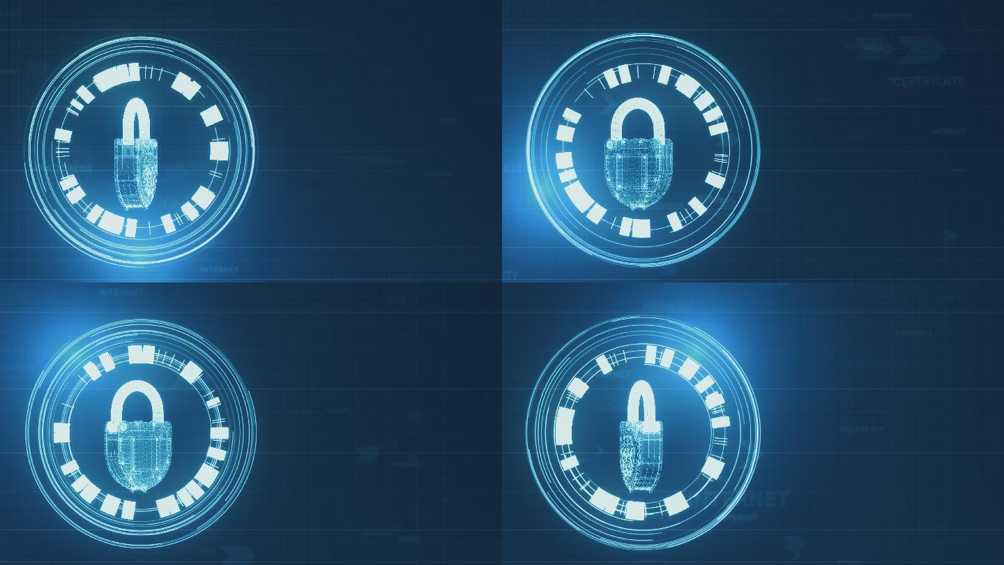 加密和锁概念蓝色旋转动画
