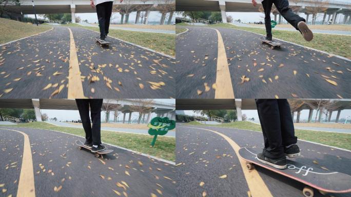 滑板在路上滑行