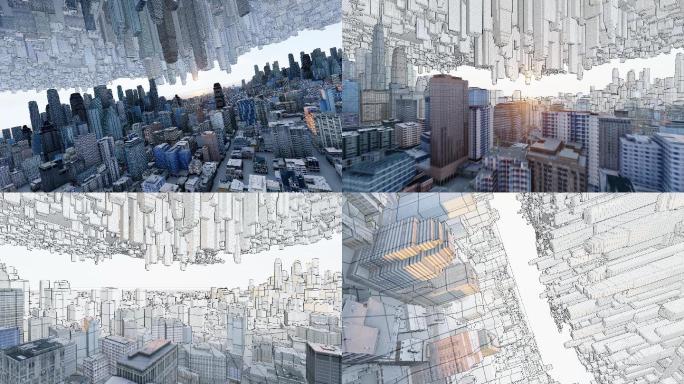 4K抽象建筑概念镜像城市