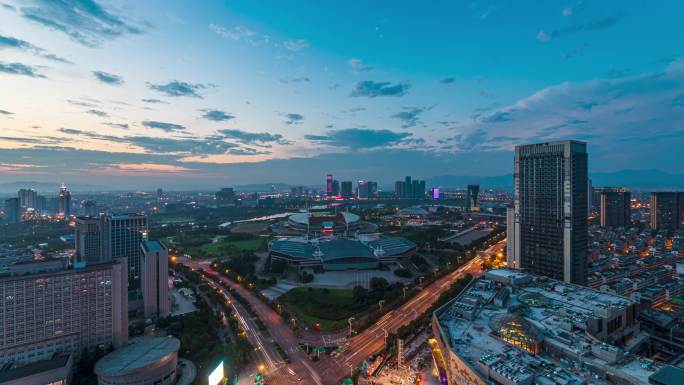 义乌城市交通夜景车流延时摄影