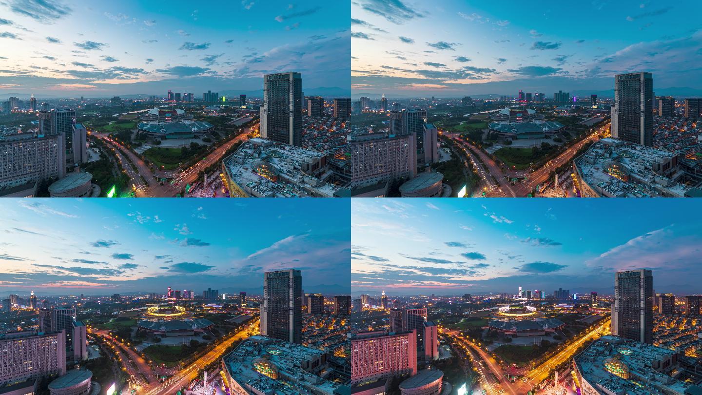 义乌城市交通夜景车流延时摄影