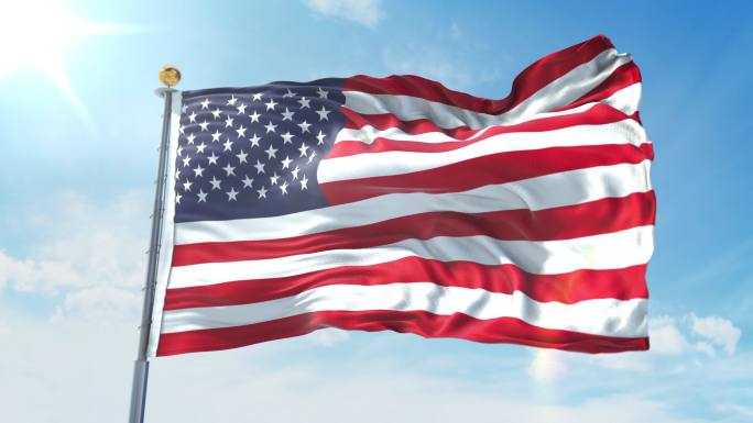 美国国旗美利坚共和国飘动飘扬天空动画