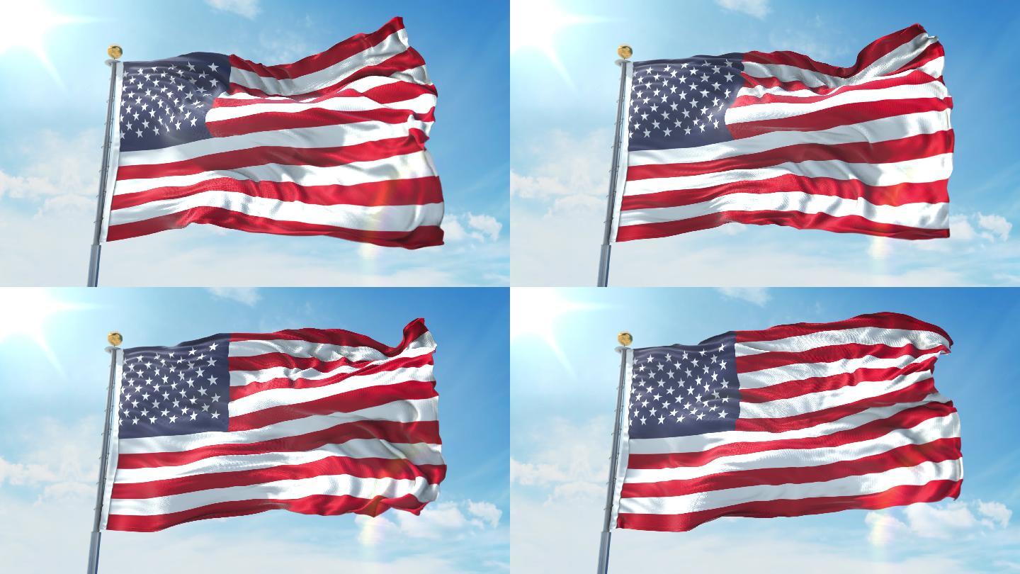 美国国旗美利坚共和国飘动飘扬天空动画