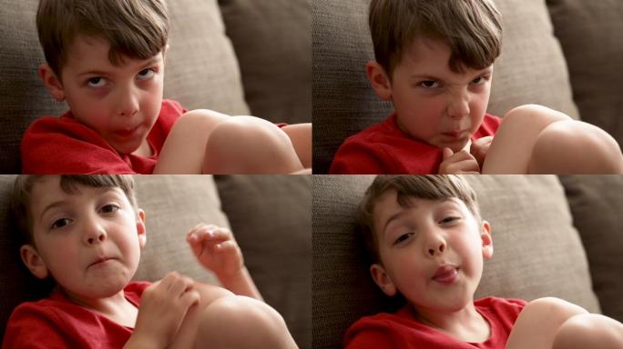 做着鬼脸的小男孩男孩特写拍摄高清升格慢动