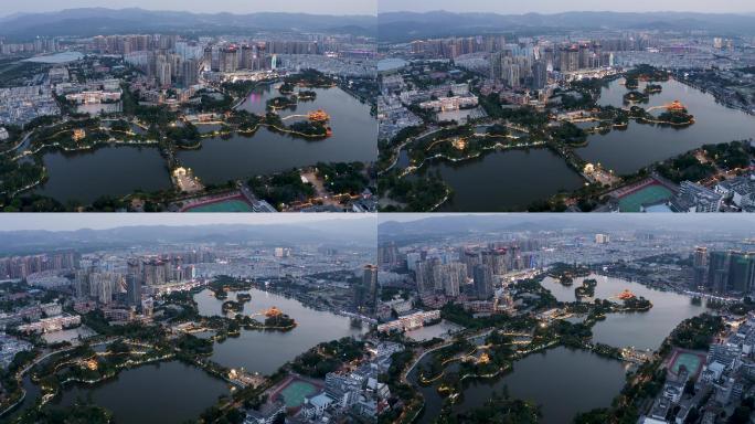 蒙自南湖城市夜景航拍