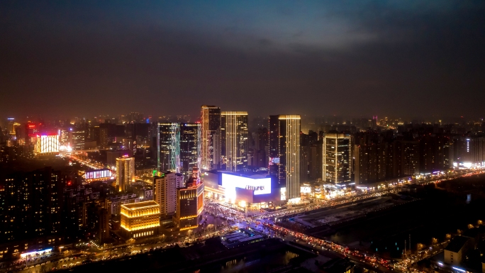 大气郑州城市夜景航拍4K