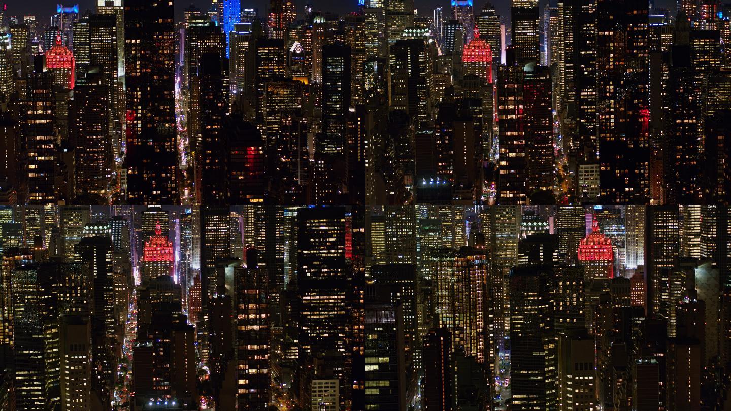 夜间曼哈顿市中心美国都市夜景世界全球金融