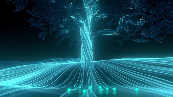 科技光线汇聚大树