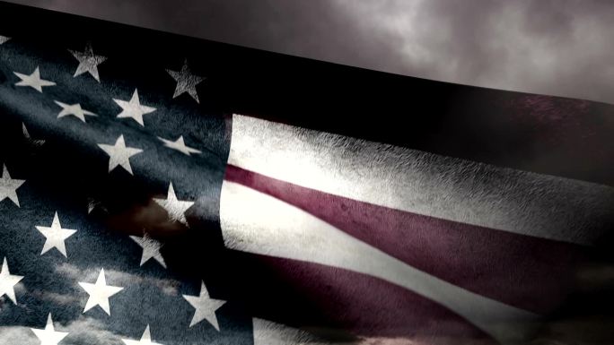 乌云上的美国国旗美国旗帜美国战乱危机