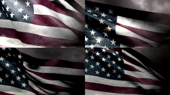 乌云上的美国国旗美国旗帜美国战乱危机