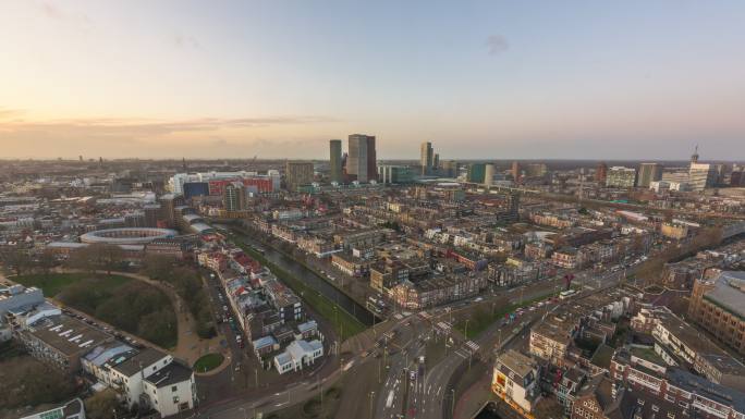 荷兰海牙城市景观城市建筑快速发展航拍延时