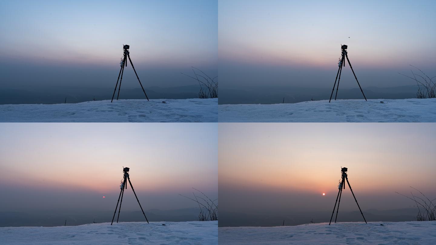 6K雪地相机三脚架拍摄日出延时摄影
