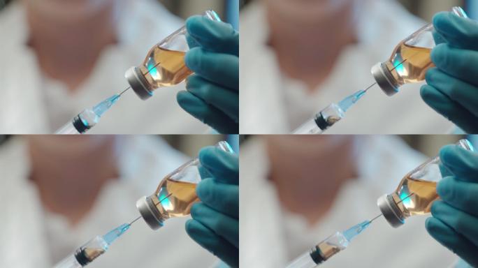 注射器针头吸入冠状病毒疫苗