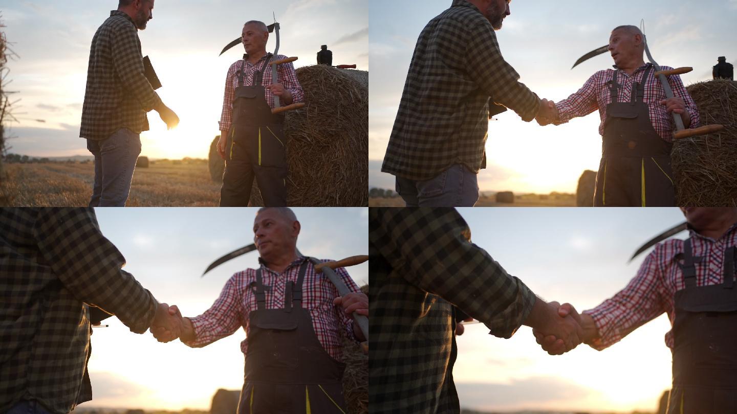 握手的两个农民视频素材